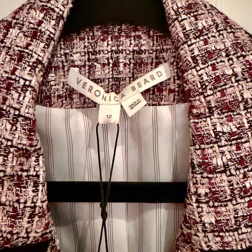 NWT Veronica Beard Pink and Black Tweed Blazer Jacket in Size 12 - Picture 4 of 5